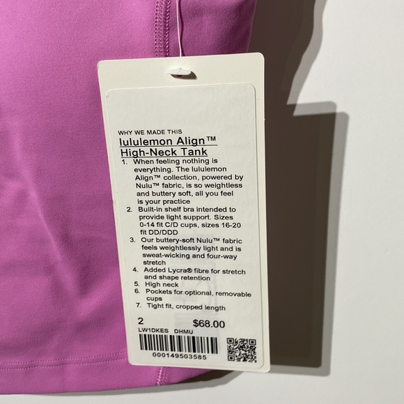 Lululemon Align High Neck Tank Dahlias Mauve - Picture 2 of 4